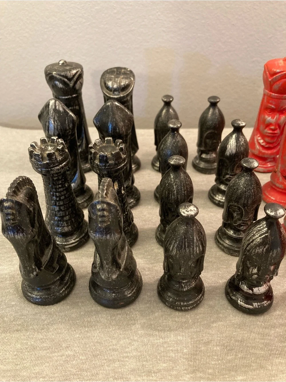 Red and Black Decorative Chess Piece Set for Home Display
